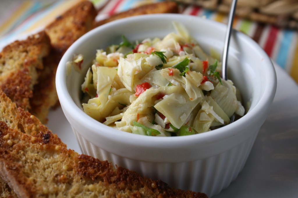 Cold Artichoke Dip w/ Garlic Crostinis - Gluten Free & Paleo