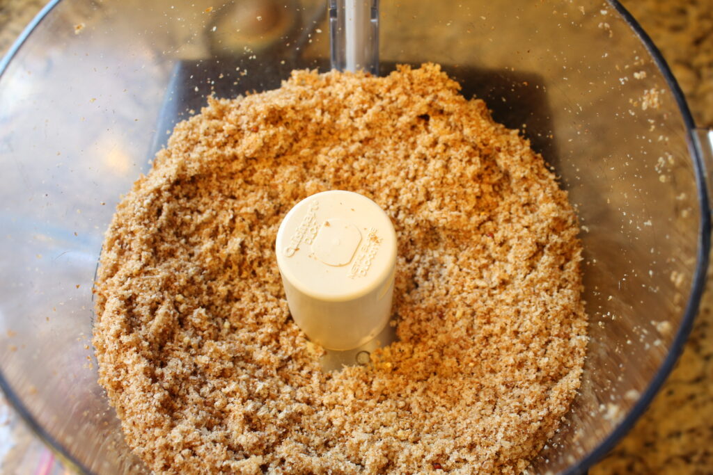 fresh homemade breadcrumbs in a food processor