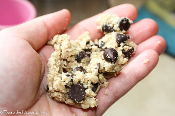 handful of crumbled cookie dough shown for texture