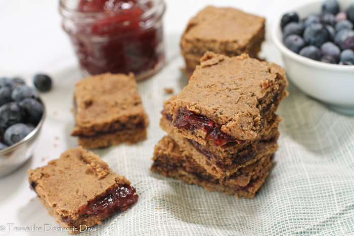 several gluten free breakfast bars arranged on white surface