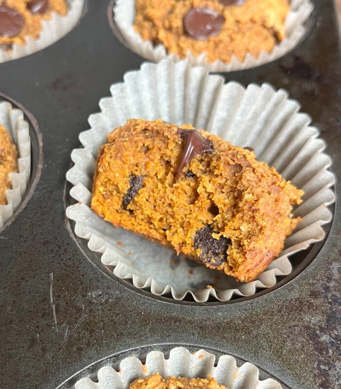 close up of texture of a vegan pumpkin muffin