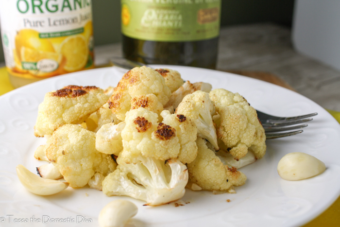 eye level roasted cauliflower with lemon and garlic.