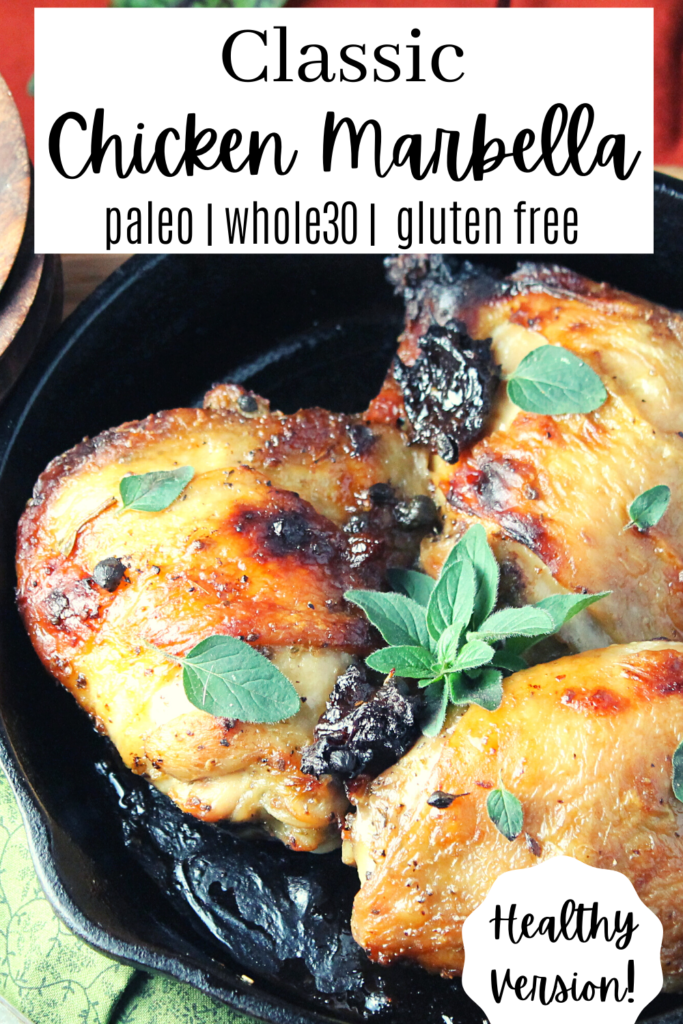 ready for pinterest cast iron with whole crispy skinned roasted chicken thighs with chopped fresh oregano and prunes
