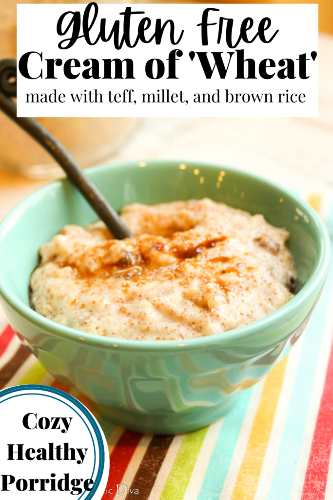 pinterest ready bowl of hot porridge topped with cinnamon and served with a black spoon