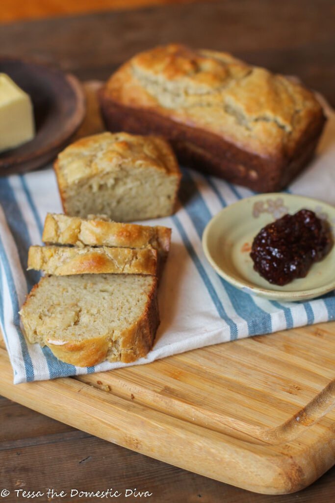 front view of keto quick bread with preserves