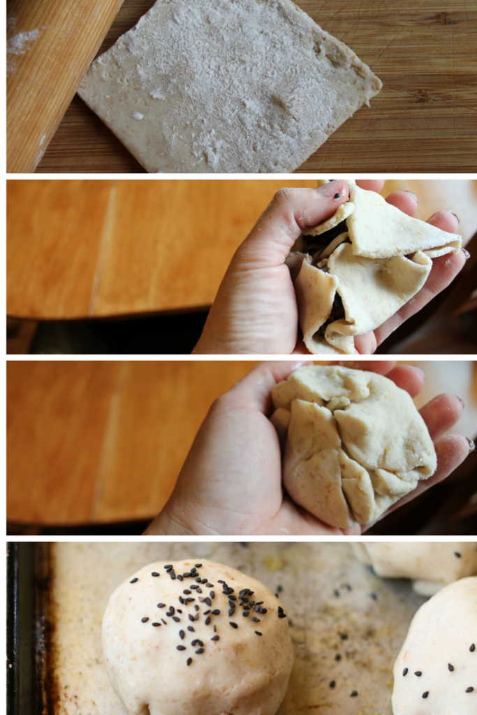 step by step assembly collage of paleo gluten free baked bao buns