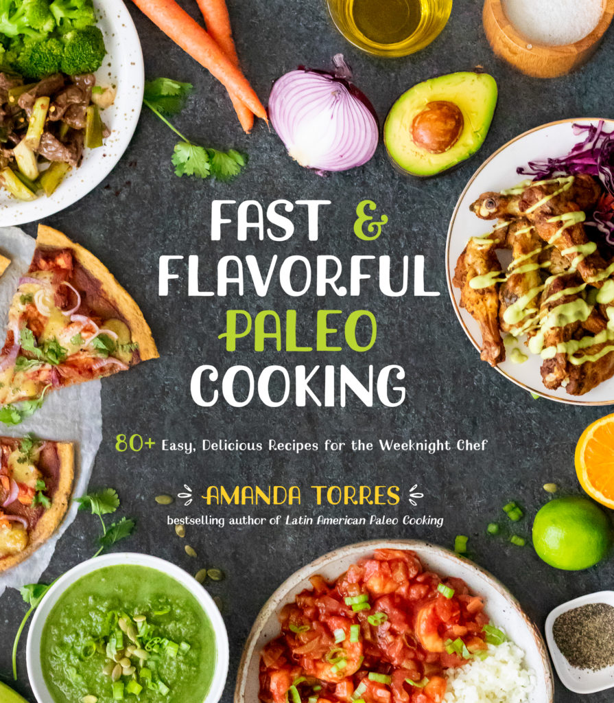 a cover shot of a cookbook labeled fast and flavorful paleo cooking