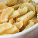 wilted steamed apple slices with the peels