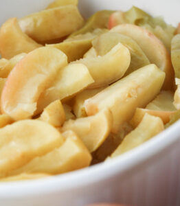 wilted steamed apple slices with the peels